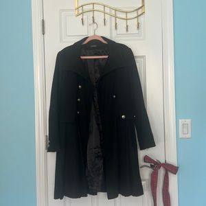 Bebe wool pea coat with pleated back and belt
